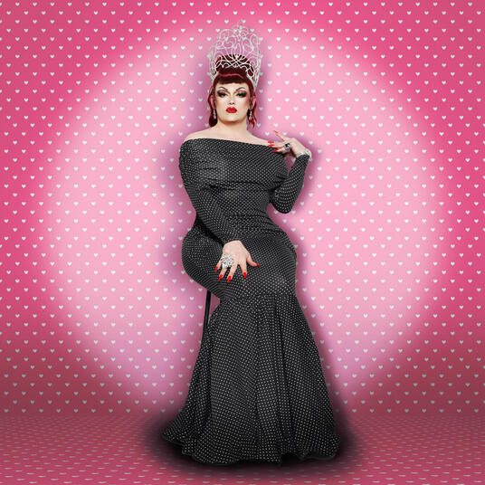 Miss Ava Cado in a polka dot mermaid gown.