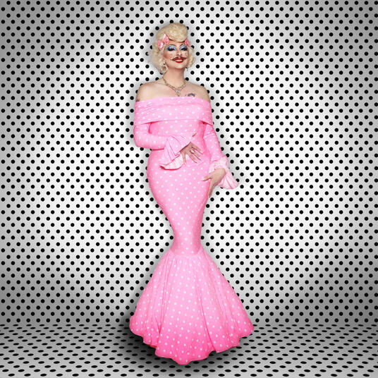 Wanda Gag in a polka dot mermaid gown.